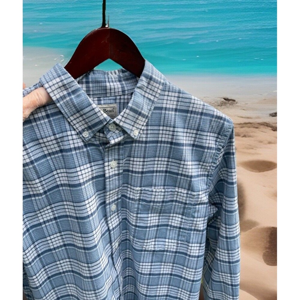 LL Bean Plaid Button Down Shirt Pocket Item 510043 Men's M-Reg Slightly Fitted